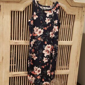 J. for Justify Navy Blue Pull over T-Shirt Dress with Large Floral Print XL